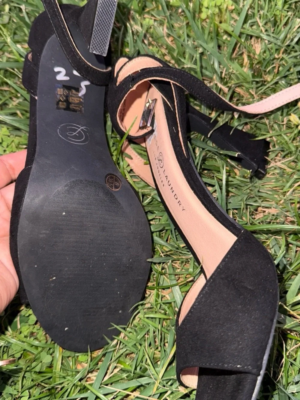 Chinese Laundry Black Suede Open-Toe Ankle Strap Heel